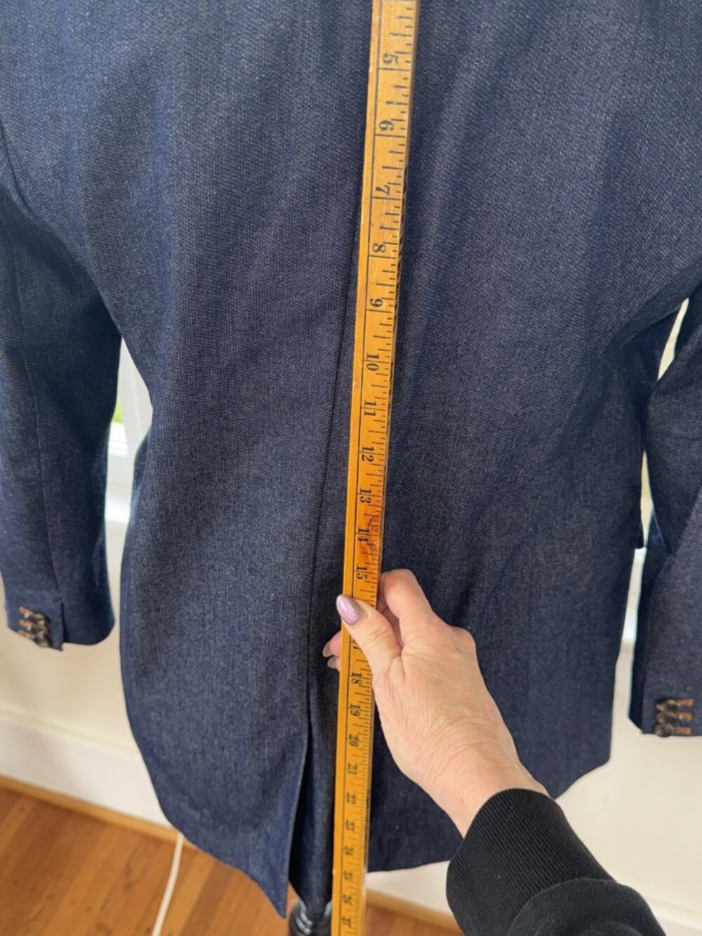 Ann Taylor Loft Navy Blue Heavy Chambray Denim, Double Breasted Blazer Jacket 2 - Picture 8 of 16